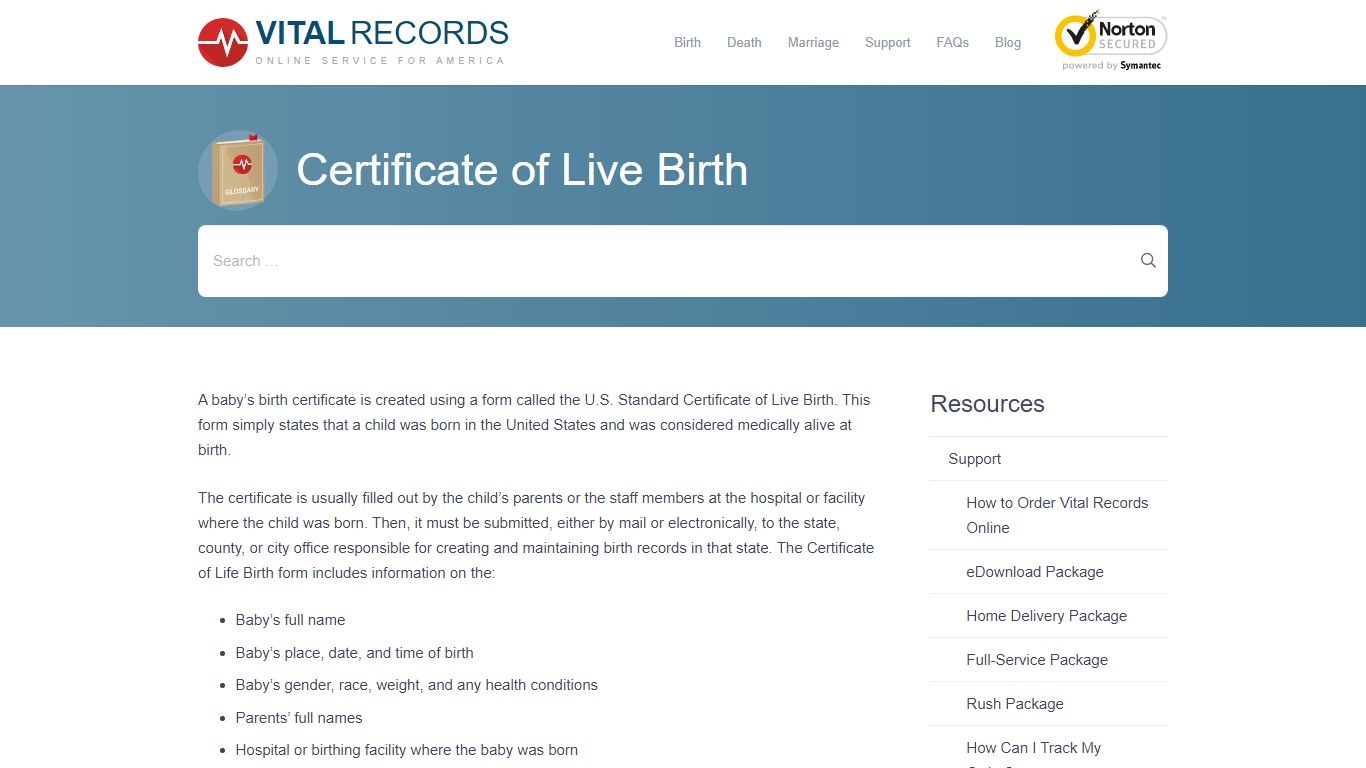 Certificate of Live Birth - Vital Records Online